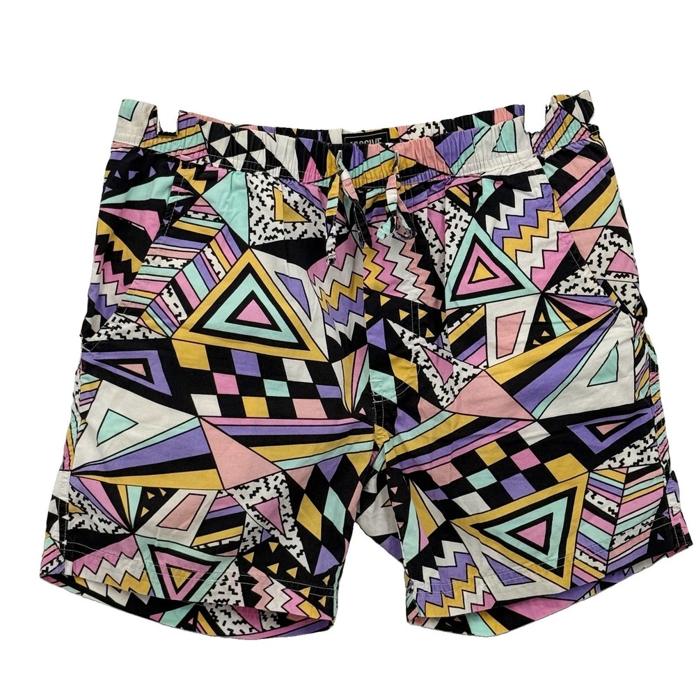 Massive Vintage Men's Retro Graphic Shorts Neon Abstract Print Drawstring Size S